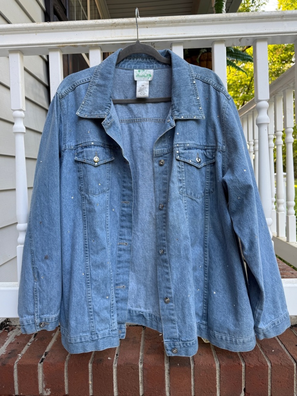 Vintage The Quaker Factory Denim Jean Bling Jeweled Jacket Size 2X Women’s
